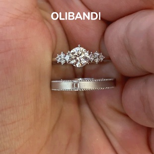 OBD柏林情书0.5ct培育钻石情侣对戒925银实验室男女求订结婚戒指