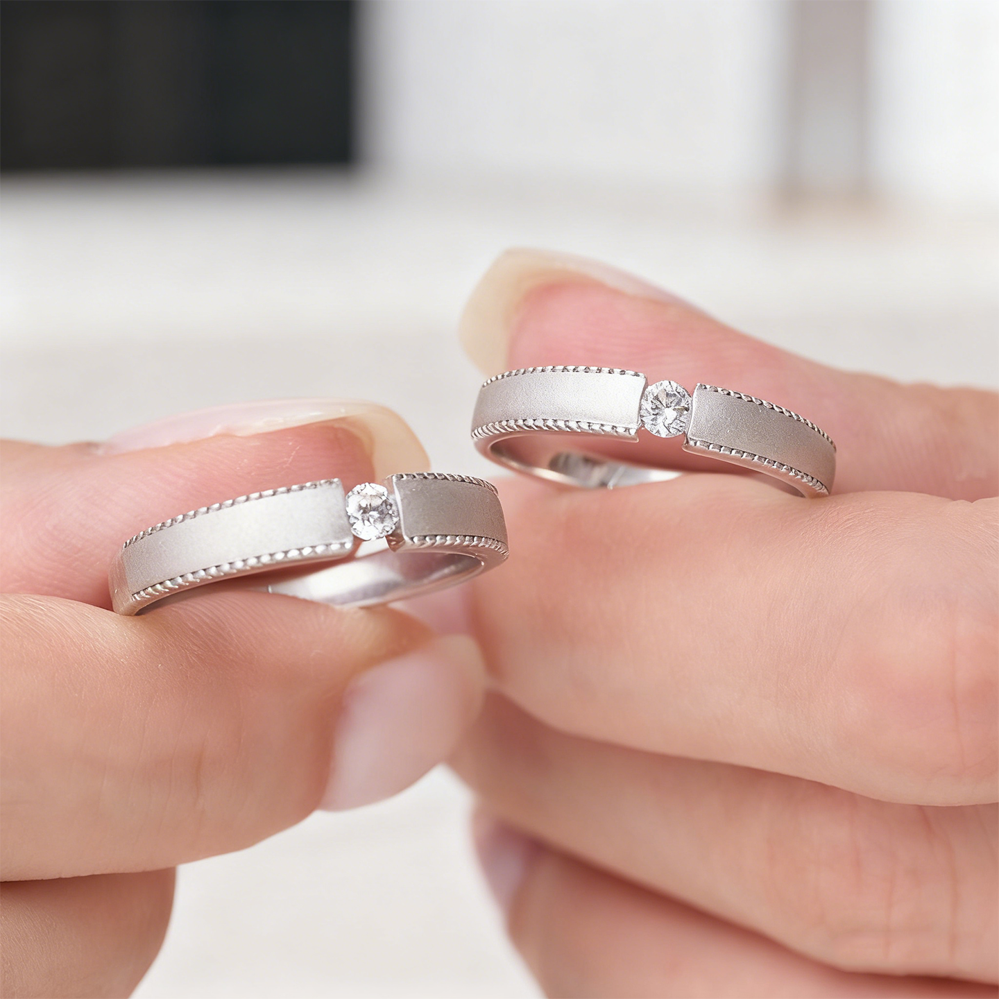 OBD925银培育钻石女小众情侣钻戒