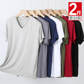 体恤V领打底汗衫 莫代尔短袖 潮 宽松大码 半袖 T恤男加肥加大夏季 薄款