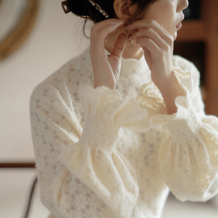 高领磨毛蕾丝打底衫 加绒加厚1219e 女配毛衣秋冬洋气内搭高端小衫