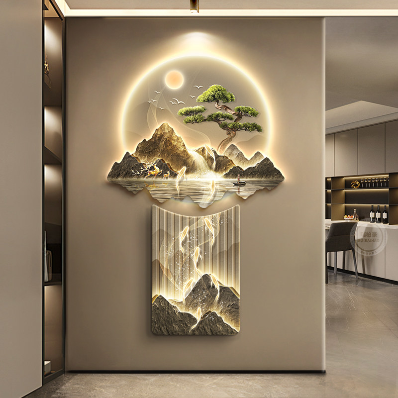 九鱼图入户门玄关装饰画 画轻奢客厅走廊尽头挂画 画中式正对墙发