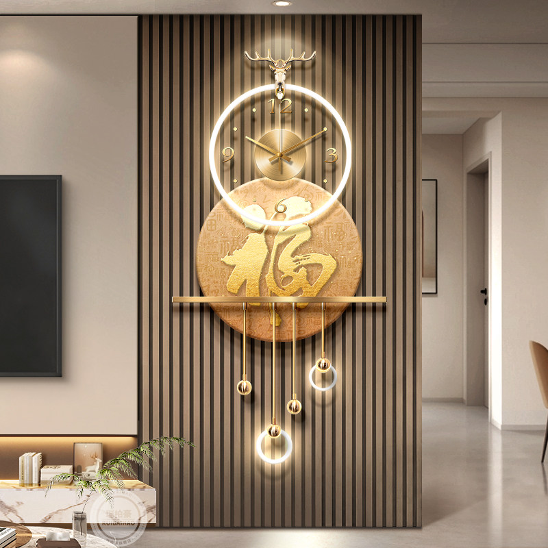 福字客厅格栅装饰挂件时钟表轻奢玄关挂画大气电视背景墙面壁灯画