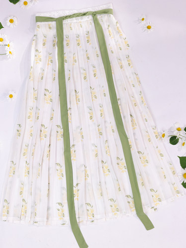 十四阙【栀子花】原创汉服女春夏清爽透气半身裙一片式宋制百褶裙
