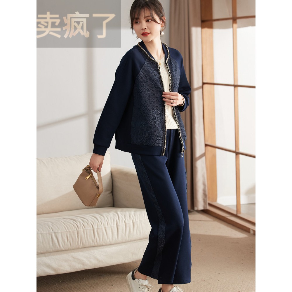 喜卉中年妈妈秋装运动服套装洋气休闲两件套中老年女装小香风外套