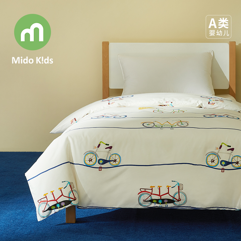 儿童纯棉被套单件60支全棉贡缎男童卡通床品被罩-自行车环游记
