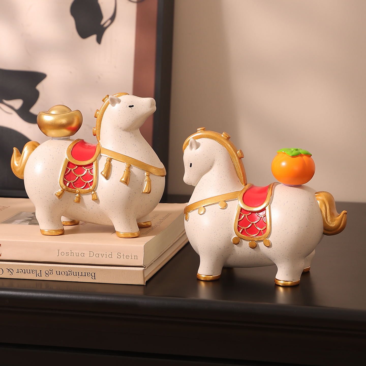 国潮生肖马桌面摆件一对