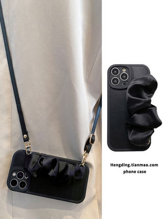 黑色丝绸弹力腕带适用三星s24手机壳s23ultra夏季新款s22plus挂脖s21Fe斜挎note20耐脏s20简约s10防摔s9女软