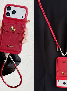 新年红小马插卡包适用oppoA6pro手机壳A5活力皮革背带斜挎A3pro仿皮纹a97a96a93s手提绳a58防摔a57a56时尚a36