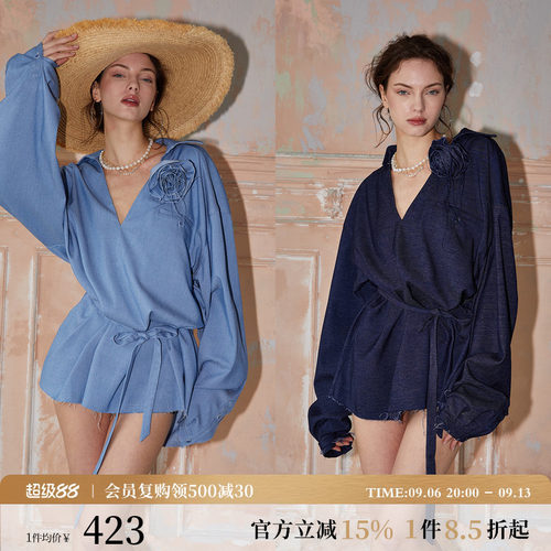 ROARFREE复古摩登飘带衬衫裙