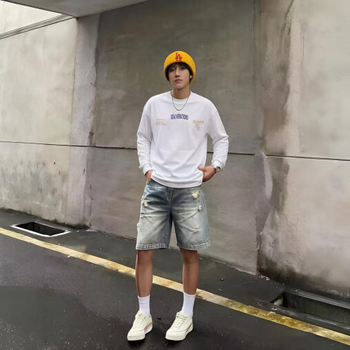 潮牌美式字母印花长袖T恤男