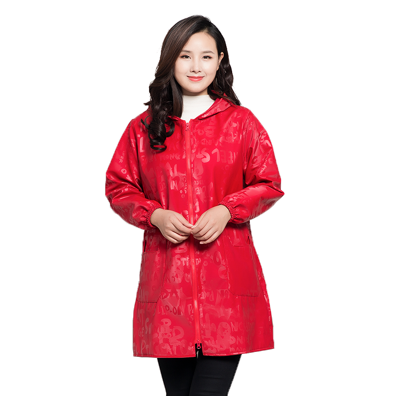 冬季家用厨房PU皮罩衣大人女防水防油时尚加绒加厚工作服围裙长袖