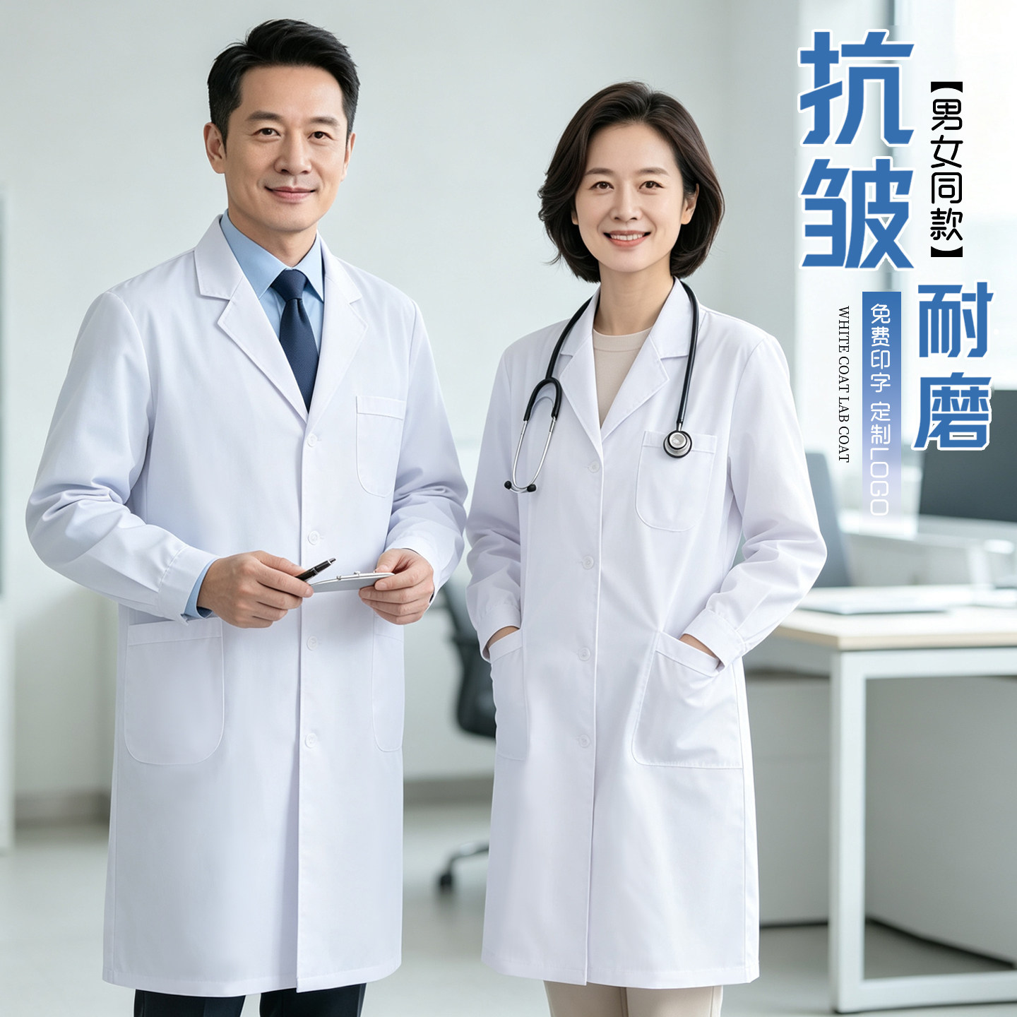 白大褂男女通用大学生化学实验服隔离衣长袖医师护士服套装工作服