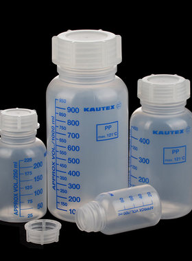 KAUTEX 带刻度广口瓶塑料试剂瓶 日本进口大口蓝色刻度PP聚丙烯瓶宽口广口100 250 500 1000ml