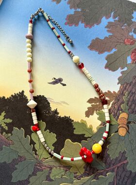 红色花朵清新甜美“ 玛丽” 彩色趣味材质琉璃钛钢不掉色小众项链