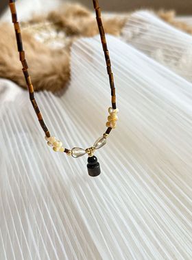 新款“ 香水瓶”vintage套装棕色复古简约高级感小众项链锁骨链