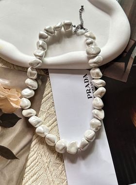 高贵典雅气质天然贝珠项链牙齿状巴洛克珍珠项链异形珍珠锁骨链女