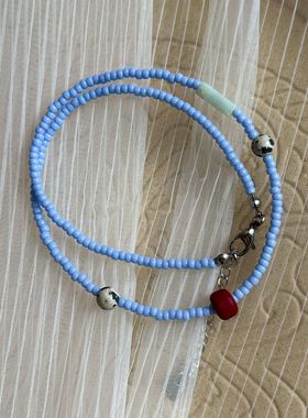 蓝调｜两点水水原创自制串珠项链天然石钛钢进口ins韩极细简约