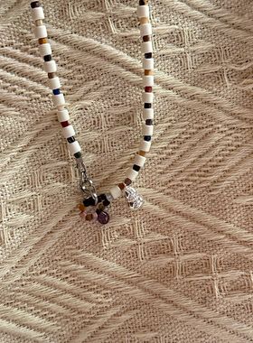 不掉色 复古隔珠百搭气质天然石小众设计项链锁骨链