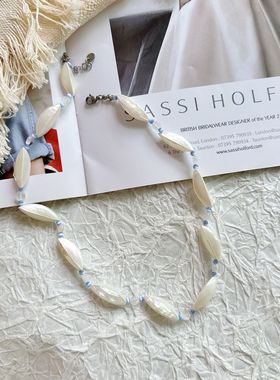 罗马假日手工制天然海贝与猫眼石气质女神文艺复古度假风MONET项