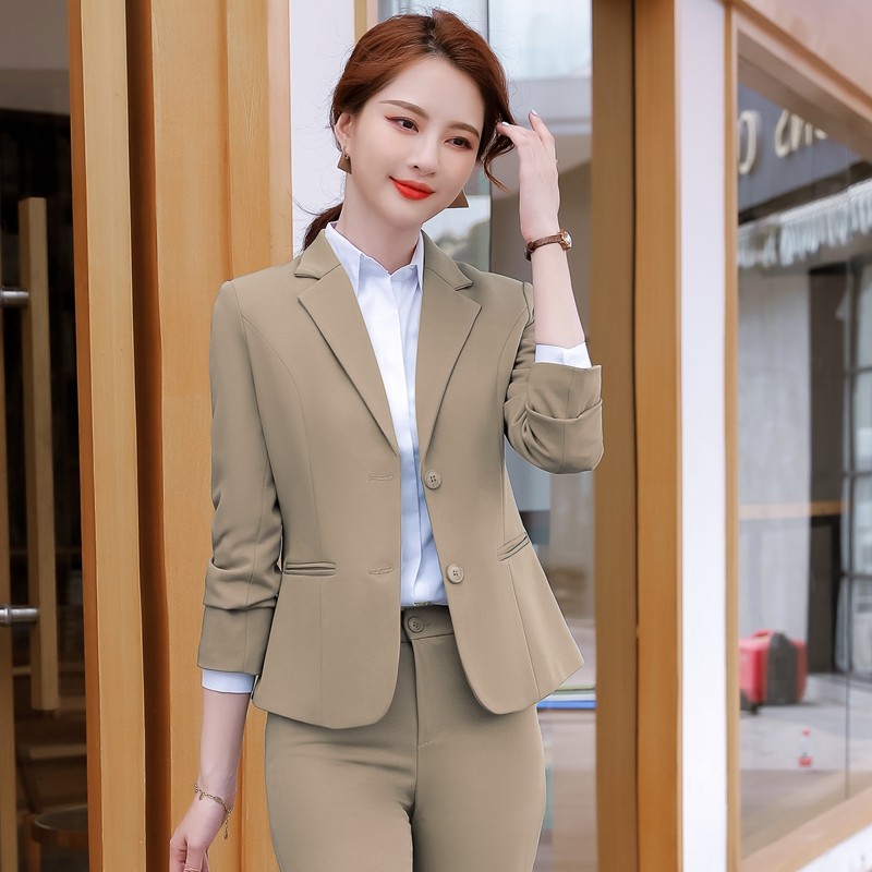 卡其色西装外套女春秋新款时尚气质女神范职业正装西服套装工作服