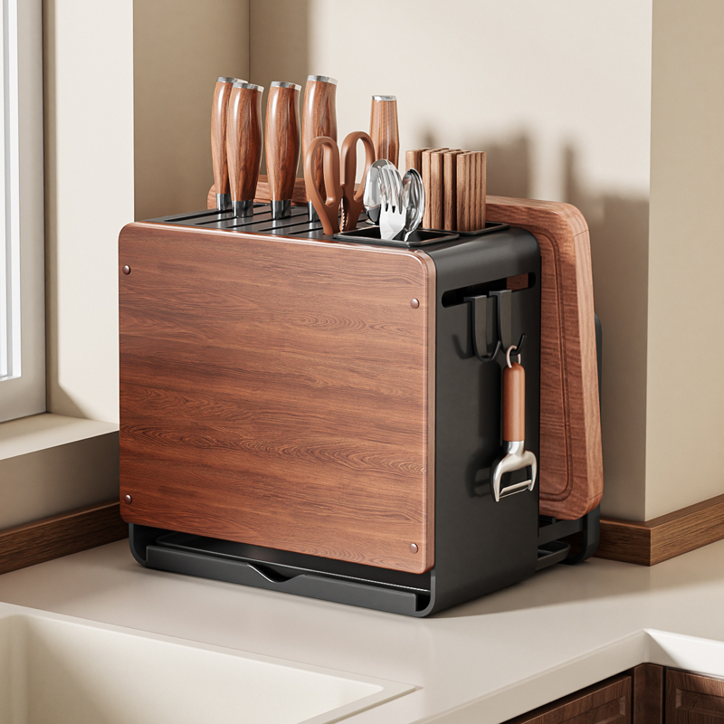 中古风刀架置物架新款台面菜刀砧板筷子筒一体家用多功能收纳架子