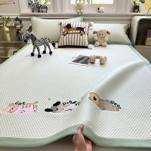 新款 A类乙纶凉感冰豆豆凉席三件套母婴级卡通刺绣可机洗空调软席