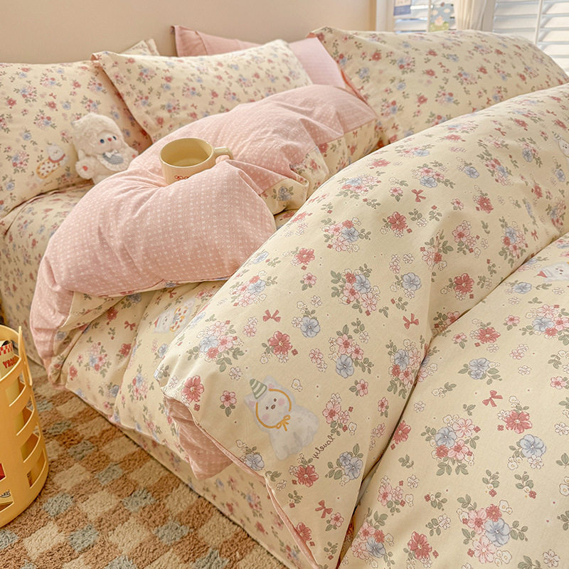 新款100%全棉四件套学生床单被套宿舍纯棉三件套被罩床笠款