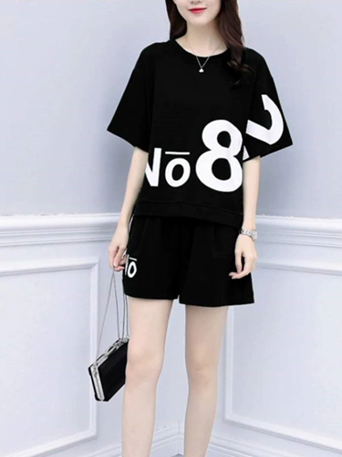 Модный спортивный костюм с буквами, шорты, комплект, большой размер, в корейском стиле, короткий рукав
