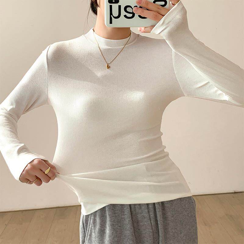 西装内搭打底衫女装秋冬季2026新款修身长袖白色t恤女小立领上衣