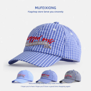 格纹字母刺绣儿童鸭舌帽春夏季女孩百搭度假户外软顶男宝宝遮阳帽