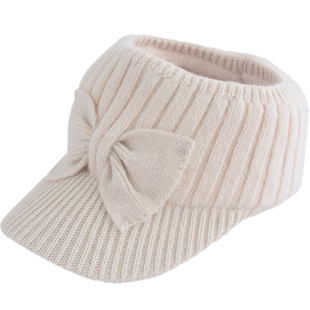 冬季儿童空顶帽女童毛线鸭舌帽可爱蝴蝶结宝宝加绒保暖运动针织帽