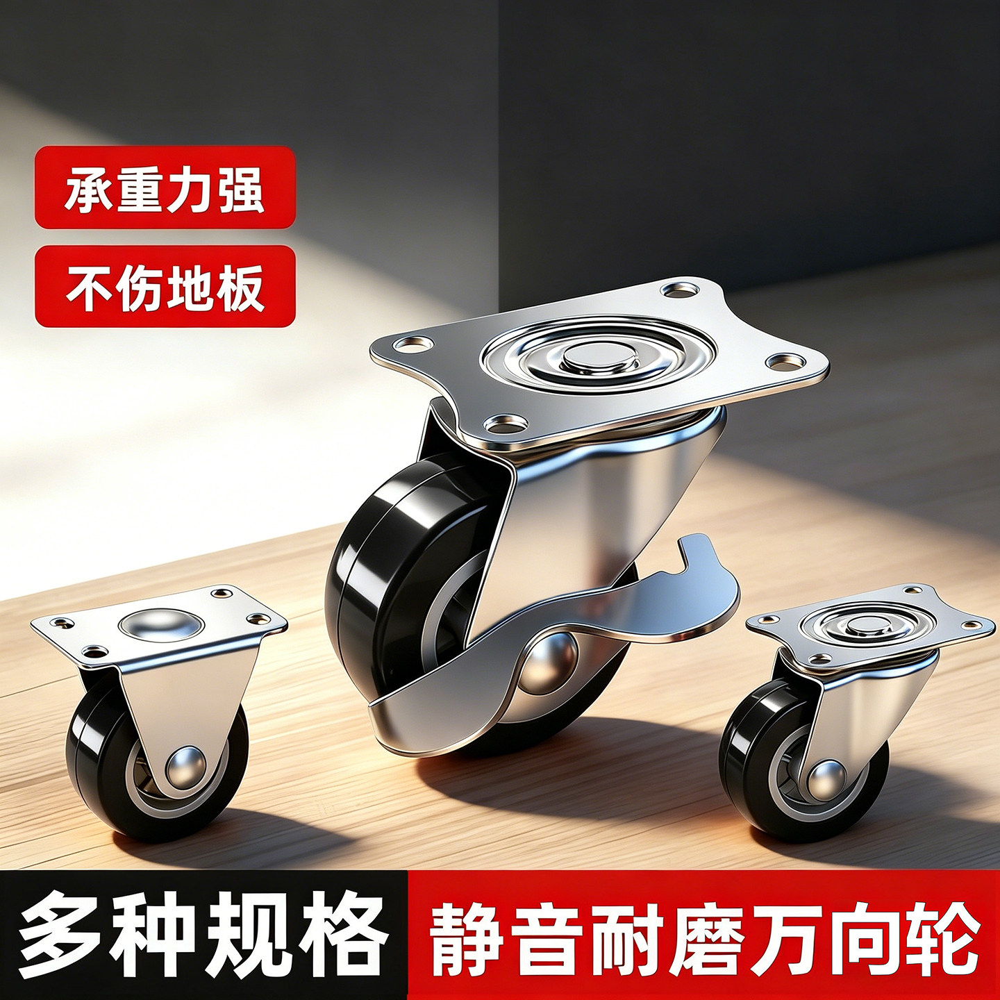 滚轮万向轮轮静音脚轮转向轮定向滑轮承重小推车带刹车福马轮轮子图片