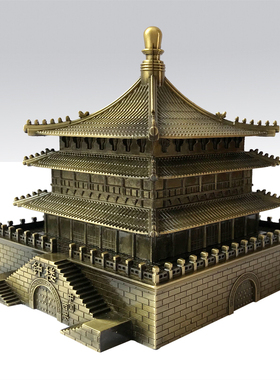 西安旅游纪念品中国古建筑金属钟楼模型摆件中式特色礼品送朋友摆