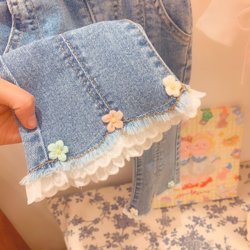 女童牛仔裤春秋新款儿童洋气三朵