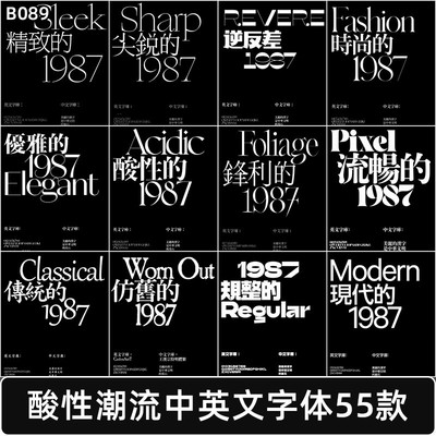 酸性中文英文字体包下载ps/procreate/ae/pr/id/cdr字体素材