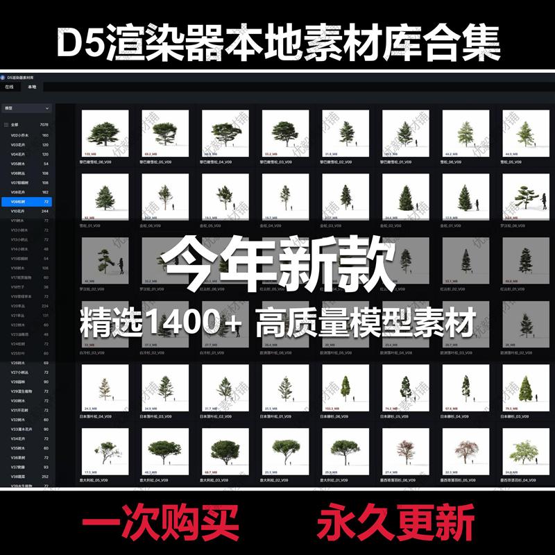 D5渲染器本地素材库合集 树木/人物/车辆/室内外环境等总合集
