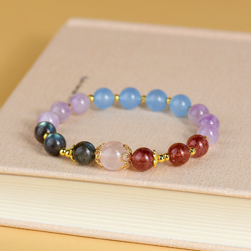 天然多宝水晶手串灰月光草莓晶粉晶紫水晶原创精美时尚女手链
