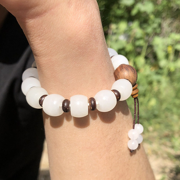 收藏级新疆和田玉手链羊脂白玉手串老型珠鼓珠算盘珠男女款玉链子