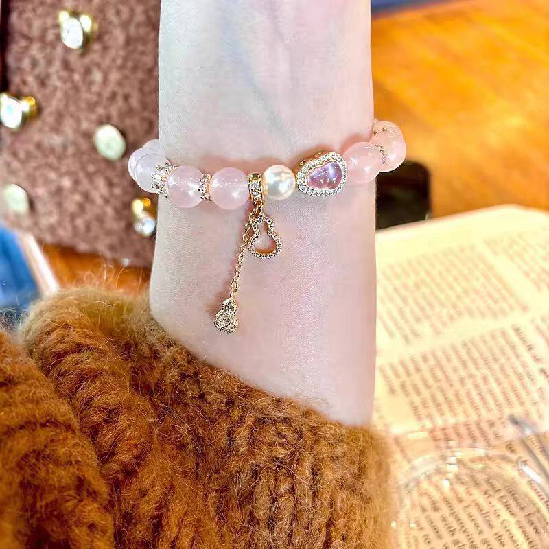 天然粉水晶手链女生轻奢小众高级感手串招财葫芦手饰闺蜜生日礼物