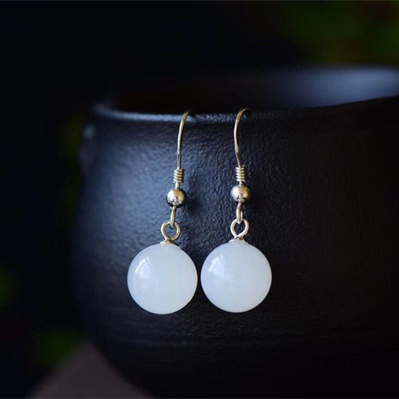 天然和田白玉套装耳钉手链项链一套DIY手工配件三件套手串约9mm珠