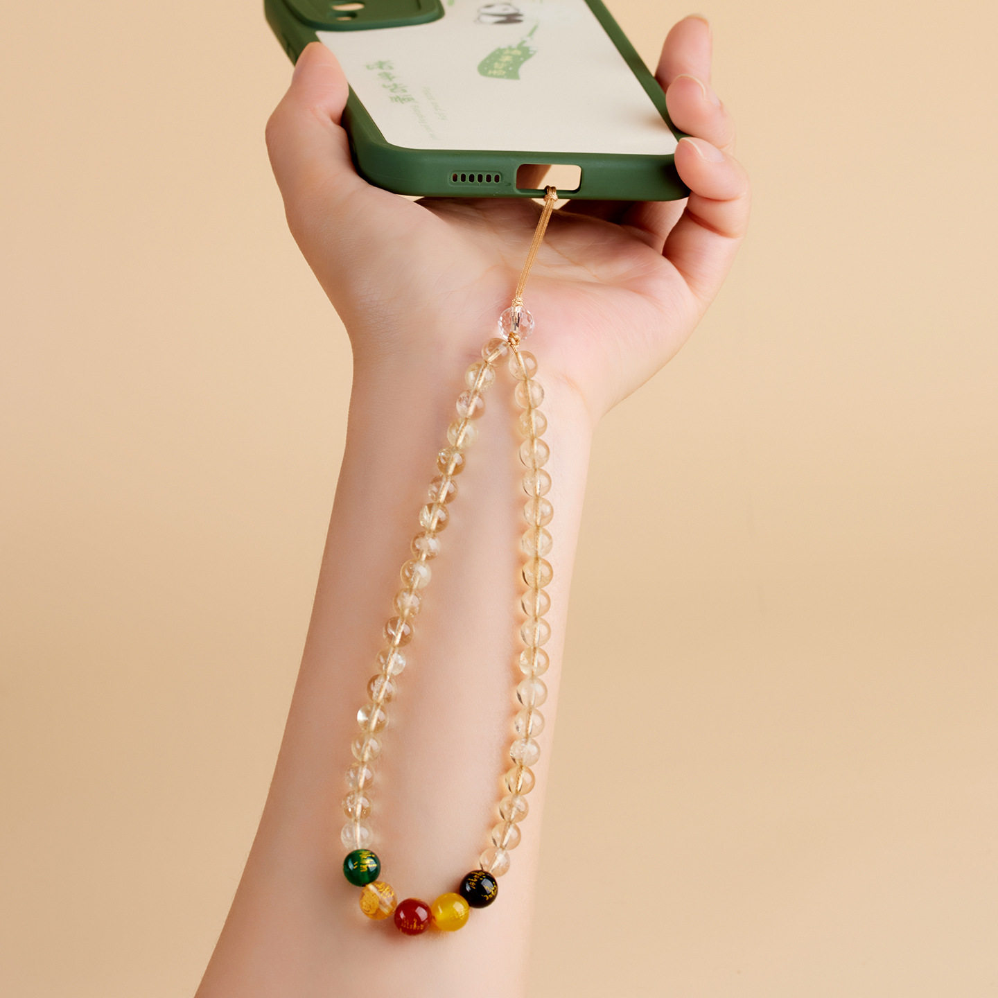 天然黄水晶五路财神手机链挂件时尚原创网络钥匙扣挂饰品