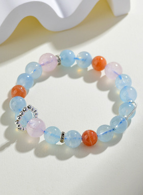 天然海蓝宝粉晶太阳石十二星座巨