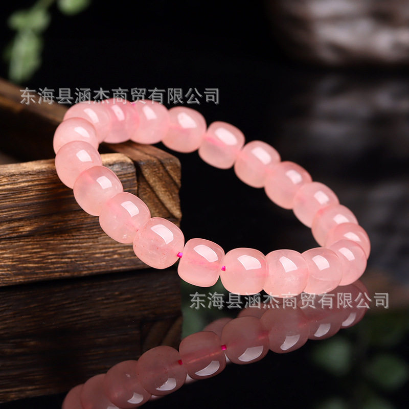 天然水晶粉晶单圈老型珠手串马达加斯加粉水晶桃花色女款手链