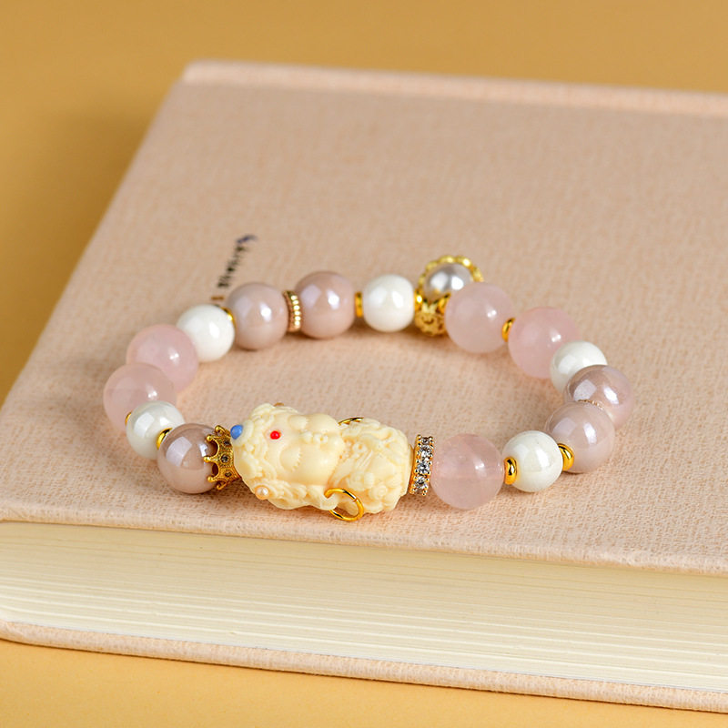 粉晶白粉瓷珠度母手串天然粉水晶串珠原创时尚女士手链新