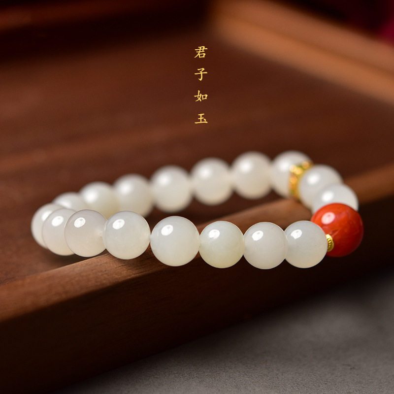 和田玉手串女羊脂白玉水晶翡翠玉石晴水散珠子绿松石手镯南红手链
