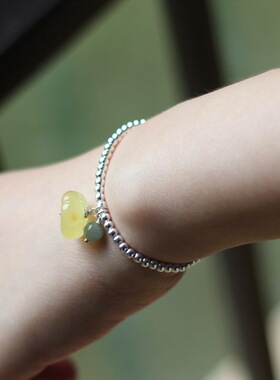 925纯银单圈手链搭配天然蜜蜡南