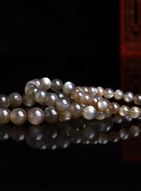 天然水晶银太阳石圆珠手串黑灰色