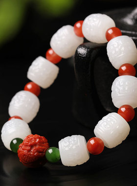 「龙腾天下」天然和田手串羊脂玉