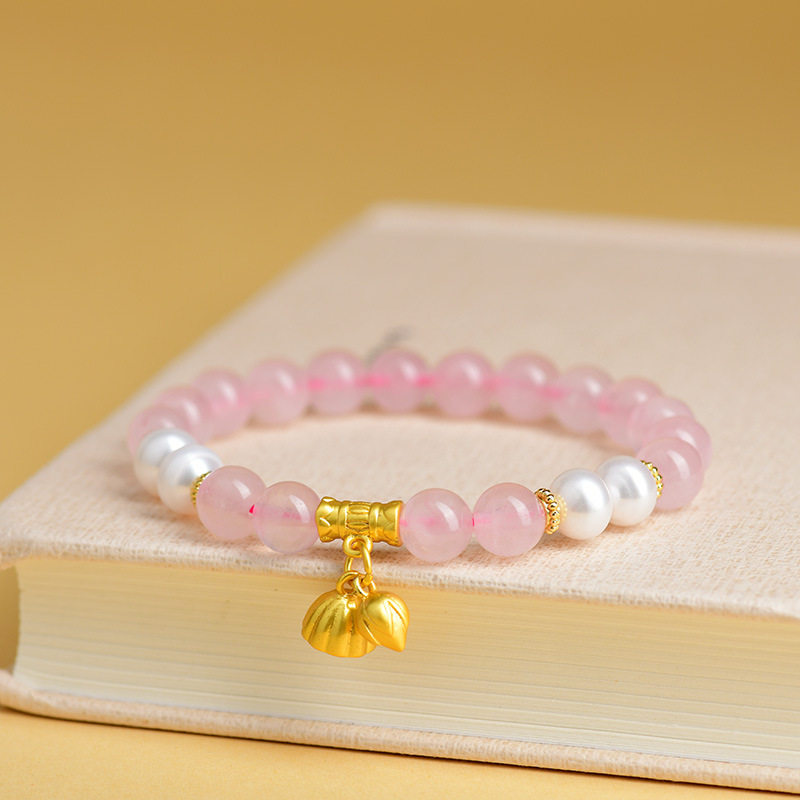天然水晶粉晶珍珠手串铃兰花莲蓬两世欢吊坠小众轻奢设计手链
