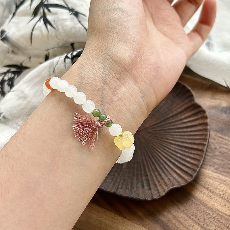 巧恩和田白玉手链女生国风新中式玉石手串南红水晶串珠